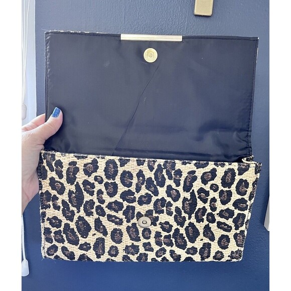H&M Leopard Print Clutch Handbag Printed Jute Animal Date Night Purse Casual - Picture 7 of 8